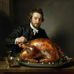british comedian david mitchell eats a turkey for christmas, oil on canvas, by jean honore fragonard