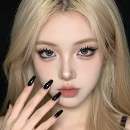 girl with blonde hair, eye lashes, nose piercing, light makeup, ( ( goth ) ), cute girl, black long nails, 8 k digital art, intricate, elegant, sharp focus, smooth, wlop