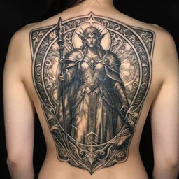 back tattoo design, deep focus, d & d, fantasy, intricate, elegant, highly detailed, digital painting, artstation, concept art, matte, sharp focus, illustration, hearthstone, art by artgerm and greg rutkowski and alphonse mucha