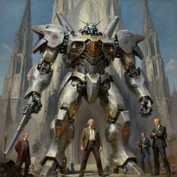 a giant gothic architecture mecha, tim hildebrandt, wayne barlowe, bruce pennington, donato giancola, trending on artstation, cinematic composition, beautiful lighting, hyper detailed, 8 k, oil on canvas