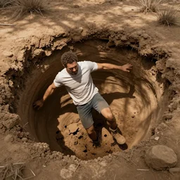 photograph of clay travis tripping into a giant hole in the ground