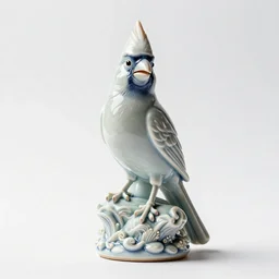 porcelain figurine cardinal, clean 3d render, full body, isolated on a pure white background, centered, entire subject in frame, sharp focus, soft studio lighting