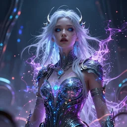 a fine portrait of a psycho mystical cyberpunk princess with a lot of chaotic magic power in a dystopian world, 8K 3D octane render cosmic psycho dystopia art