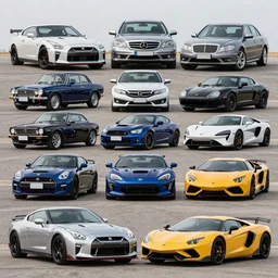 nissan gtr r 3 4, mercedez benz, honda civic, bentley, ferrari, mclaren, mustang, mini cooper, porche, jeep, vintage cars, gtr r 3 5, subaru brz, koenigsegg, lamborghini huracan and supra in the shape of a 8 0 s japan car design, car photography, 4 k, high resolution, highly detailed