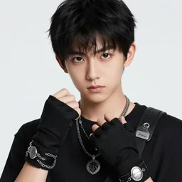 a boy with black hair dressed as a demigod with fingerless gloves, pendants, chains and jewelry and a big smile and friendly demeanor. Concept art. Trending on Artstation. By Tatsuki Fujimoto, Norman Rockwell .