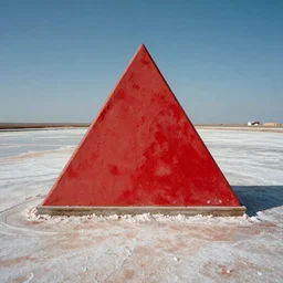 “ a triangle of vermillion on a landscape of salt flats. photorealistic. award winning ”