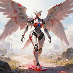 concept art | robotic cybernetic god - system feminine angel in heavy syrup marauding through a futuristic peaceful path, artstation / pixiv!!!