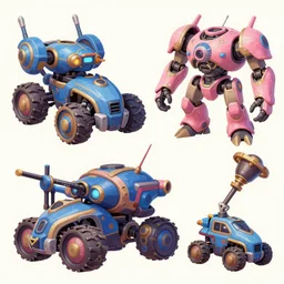 game asset of elven vehicles and mech, in gouache detailed paintings, props, stylized, 2 d sprites, kitbash, arcane, overwatch, blue and pink color scheme, 8 k, close up