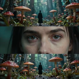 beautiful three point perspective film still of neo ego death scene in psilocybe meets matrix, extreme closeup portrait in style of frontiers in miniature architectural art photography fashion sinen manga edition, portrait, eye contact, tilt shift machine code style scene background, soft lighting, kodak portra 4 0 0, 8 k, macro, cinematic style by emmanuel lubezki