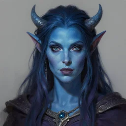 shirley ann manson as a blue skinned tiefling, d & d, fantasy, portrait, highly detailed, headshot, digital painting, trending on artstation, concept art, sharp focus, illustration, art by artgerm and greg rutkowski and magali villeneuve