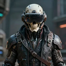 synthwave front symmetric view digital portrait biopunk space pirate, biomechanical legendary thief, epic apex legends concept, retro futuristic skull vr helmet prototype, mass effect, beksinski mohrbacher shirow, sharp focus, realistic scifi masterpiece, cinematic natural light, highly intricate details, 8 k, hdr, octane render