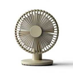 origami-style desk fan, stylized 3d render, isolated on a pure white background, centered, entire object in frame, sharp focus, soft studio lighting