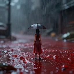 blood rain, shallow depth of field, highly detailed, digital painting, trending artstation, concept art, illustration, cinematic lighting, vibrant colors, photorealism, epic, octane render