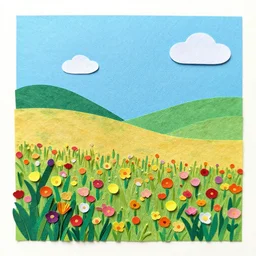 flower meadow landscape, colored paper collage
