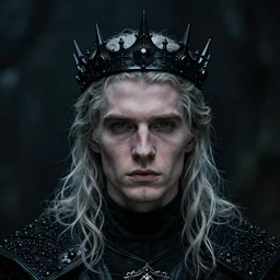 the portrait of hunter schafer in black wax crown by roger deakins, dark fantasy, witcher, award winning photo, vogue photography, anamorphic lens, masterpiece, 8 k