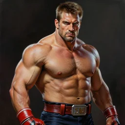 ultra realistic david koechner as zangief from street fighter, painting by frank frazetta, 4 k, ultra realistic, highly detailed,