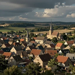 realistic photo of a town, settlement, buildings, detailed scenery, early modern time period