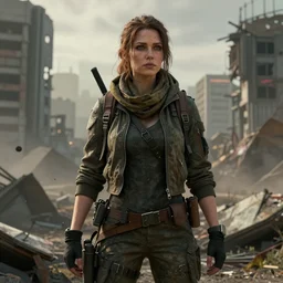 ultra - realistic!! high details!! portrait of one survivalist woman in a post apocalyptic city, concept art trending on artstation by deviant art contest winner