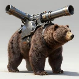 a giant bear with a giant proton cannon in the back, a fusion between a bear and a mecha, elegant, technology, highly detailed, digital painting, artstation, concept art, smooth, sharp focus, illustration, art by krenz cushart and artem demura and alphonse mucha
