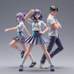 james jean and ilya kuvshinov isolated vinyl figure high school girl boy, expert figure photography, dynamic pose, interesting color palette material effects, glitter accents on figure, anime stylized, accurate proportions artgerm realism, high delicate defined details, holographic undertones, ethereal lighting, octane render, editorial awarded design