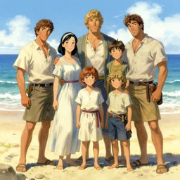 a highly detailed beautiful family portrait of a roman family at the beach, by gregory manchess, james gurney, james jean