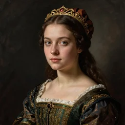 portrait of young woman in renaissance dress and renaissance headdress, art by pablo picasso