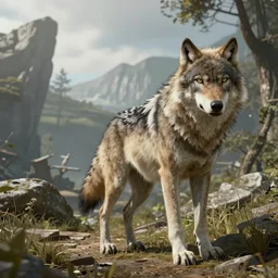 wolves in the style of zero dawn, video game, hd