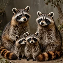 a portrait of a raccoon family, Italian Renaissance