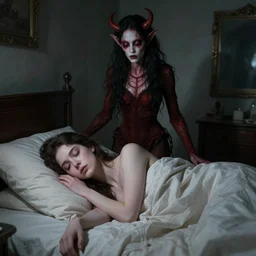 sleep paralysis demon standing next to a bed first - person view photo - realistic