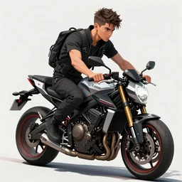 photo of cyberpunk male teenager riding on a motorcyle in the style of stefan kostic, realistic, sharp focus, 8 k high definition, insanely detailed, intricate, elegant, art by stanley lau and artgerm