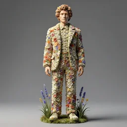 a statue made of flowers, of kelsey grammer as frasier crane with fittonias, transhumanism, full body shot, perfect symmetrical body, wearing alexander mcqueen, perfect symmetrical face, hyper realistic, hyper detailed, by johannen voss, by peter kemp, by monia merlo, by michelangelo, by ernst haeckel, by alex grey, octane render, blender, 8 k