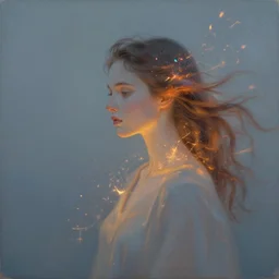 beautiful soul embers in the wind, motion blur, encaustic, iridescent, cinematic, detailed, glowing, wide angle, minimalist, surrealist