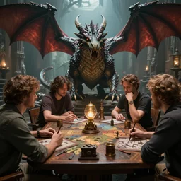 nerds playing d & d, by weta digital, cinematic, dragons and dungeons, tabletop rpg