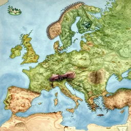 well drawn highly detailed map of a fantasy continent