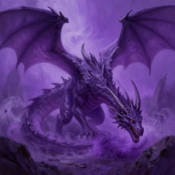 Western dragon slowly consumed by the purple void, high fantasy, epic, DND, D&D, by Frank Franzzeta, trending on artstation artstationHD, artstationHQ, cgsociety, pastel painting, purple tones