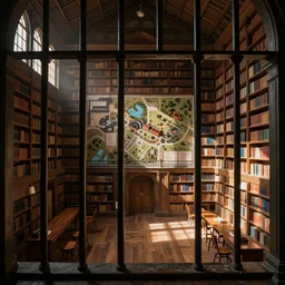 jail map, architectural, library