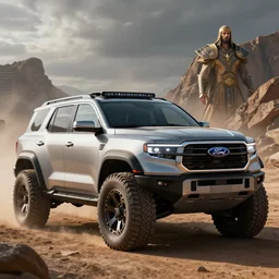 an offroad concept suv designed by ram and ford, prince of persia, artstation, an epic fantasy, cinematic lighting, hyper realistic, photographic, sharp focus, by greg rutkowski and wolp
