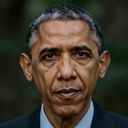 obama with cat eyes in a dark forest, hyperrealistic, highly detailed, professionak picture,