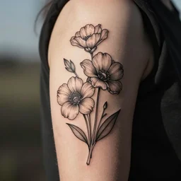 tattoo design. line drawing. Flowers. Simple.