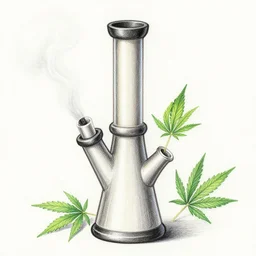 cannabis leaf smoking a bong, colored pencil illustration