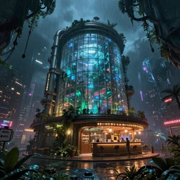 industrial architecture by pierre de meuron, liberty city retro at night sea fisheye san andreas rainforest made of glass magic realism scumm bar biopunk futuristic evil matte painting at dusk elysian thermal imaging wilderness fantasy hyperrealism sci - fi alien, archdaily, wallpaper, highly detailed, trending on artstation.
