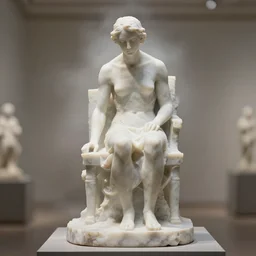 a sculpture of a person sitting on top of a chair, a marble sculpture by nicola samori, behance, neo - expressionism, marble sculpture, apocalypse art, made of mist, very detailed structure, masterpiece, bokeh, soft light, global illumination