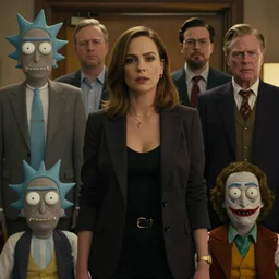 Hot actress who is a female version of a combination of (Travis Bickle, Tyler Durden, Rick from Rick and Morty, The Wolf of Wall Street, Scarface , Don Draper, Walter White, Alex from A Clockwork Orange, The Joker, and Patrick Bateman), 35mm film 8K screenshot, trending on IMDB