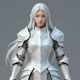 light opal armor!!! long wild white hair!! covered chest!!! fantasy, d & d, intricate ornate details, symmetry, concept art, sharp focus, illustration, art by artgerm! greg rutkowski magali villeneuve wlop! ilya kuvshinov!!, octane render, unreal engine 5, highly rendered!!
