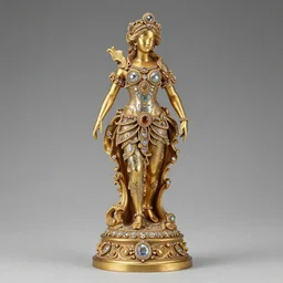 award statue, rococo design, baroque, highly intricate, greeble, gold, jewels, shiny, iridescent