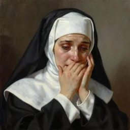 ultra realistic portrait painting of a weeping nun, art by frank frazetta, vintage levi ’ s ad, stormy weather, dark vibes, 4 k, ultra realistic, highly detailed, epic lighting