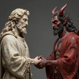 god and devil shaking hands, realistic, unreal engine
