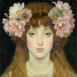 a painting of a woman with flowers in her hair, a detailed painting by yoshitaka amano, deviantart, figurative art, feminine, pre - raphaelite