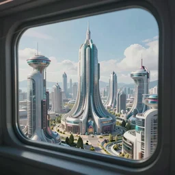 futuristic solarpunk utopian cityscape, jaw - dropping 4 k - hd photo view from a window