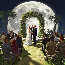 highly detailed wedding ceremony on moon illustration in gta v, stephen bliss, unreal engine, fantasy art by greg rutkowski, loish, rhads, ferdinand knab, makoto shinkai and lois van baarle, ilya kuvshinov, rossdraws, tom bagshaw, global illumination, radiant light, detailed and intricate environment